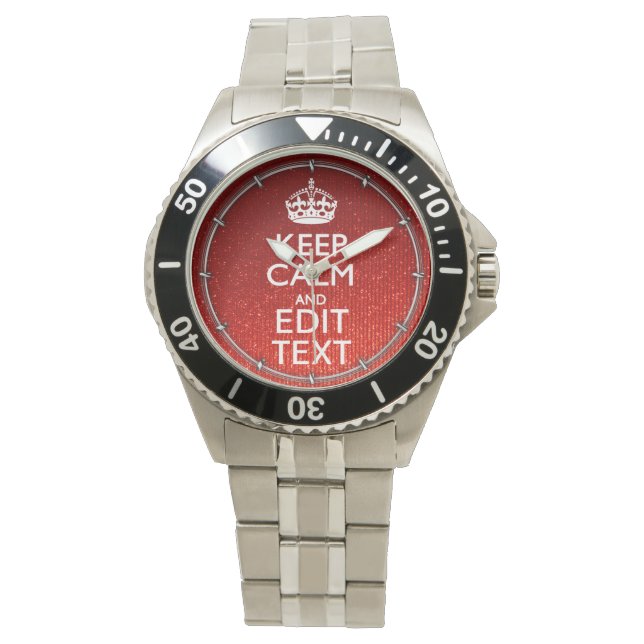 Montre Rouge festif Gardez le calme pour votre texte (devant)