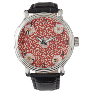 Montre Rouge Floral Vibrant Ornate Classé Motif