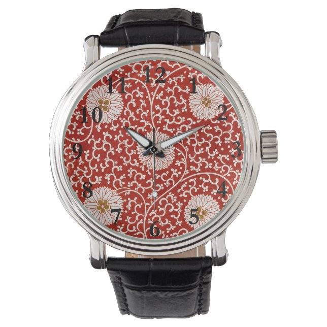 Montre Rouge Floral Vibrant Ornate Classé Motif (devant)