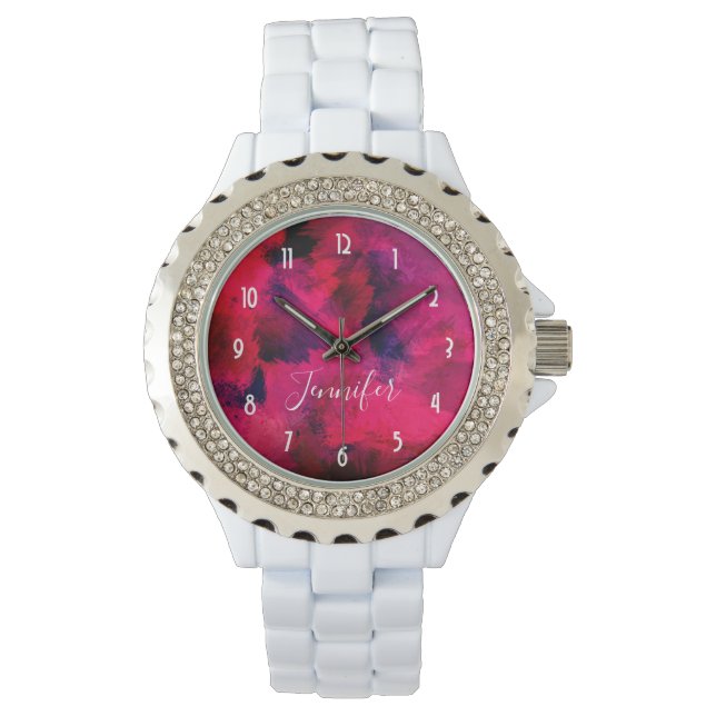 Montre Rouge foncé et violet Gras & Abstrait moderne (devant)