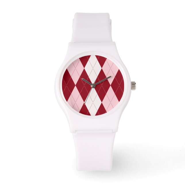 Montre Rouge Jacquard Crimson rose Petit Diamant Forme (Recto)
