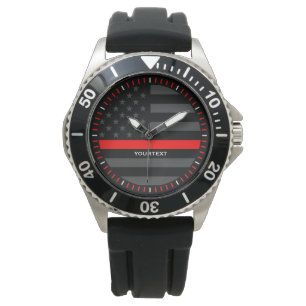 Montre Rouge mince personnalisé drapeau gris des USA de