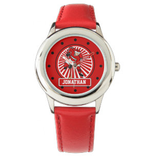Montre Rouge personnalisé de joueur de hockey de glace