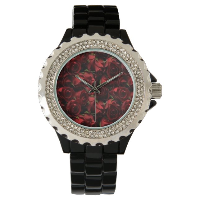 Montre Rouge Roses Floral Black Watch (devant)