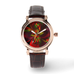 Montre Rouge vert moderne Floral Abstrait Art Motif #05