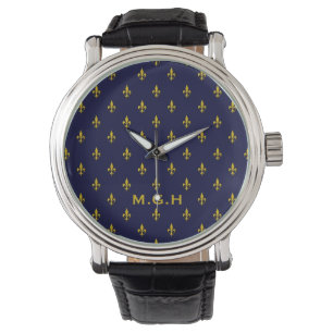 Montre Royal Blue Fleur De Lis Motif Monogramme