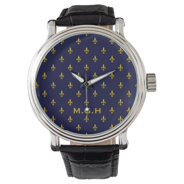 Montre Royal Blue Fleur De Lis Motif Monogramme (devant)