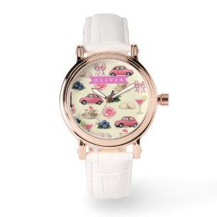 Montre Ruban de cocktail rose coquette personnalisé adora