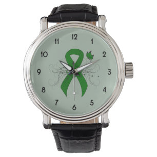 Montre Ruban de sensibilisation au vert avec papillon