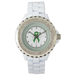 Montre Ruban de sensibilisation au vert avec papillon