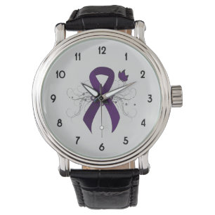 Montre Ruban de sensibilisation au violet avec papillon