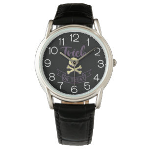 Montre Ruban d'Halloween crâne et os croisés pour le trai