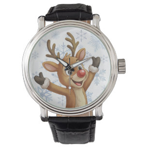 Montre Rudolph avec flocons de neige bleus 