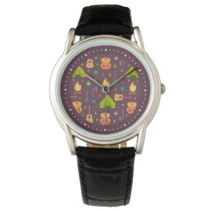 Montre Rustic Camping Tentes Motifs et Guitares