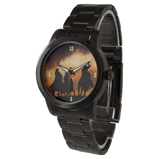 Montre Rustic Country Western Cowboys Roping (Incliné)
