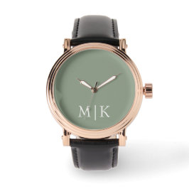 Montre Sage vert et blanc | Monogramme moderne