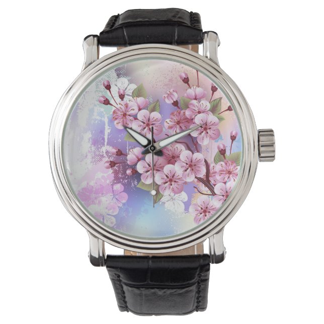 Montre Sakura rose sur la peinture Arrière - plan (devant)