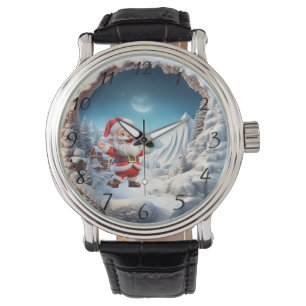 Montre Salutations de Santa Claus dans un village enneigé
