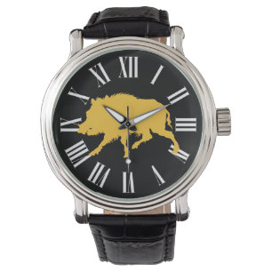 Montre Sanglier chez l'homme noir de chasse de silhouette