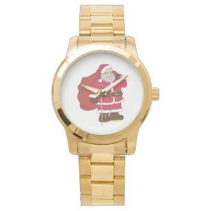 Montre Santa Claus en rouge avec sac cadeau et lunettes