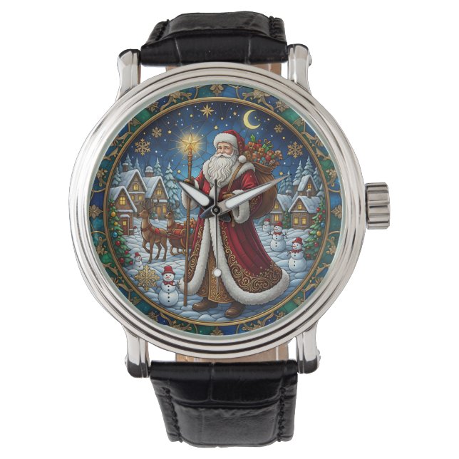 Montre Santa Claus Stained Glass Holiday Scene (devant)