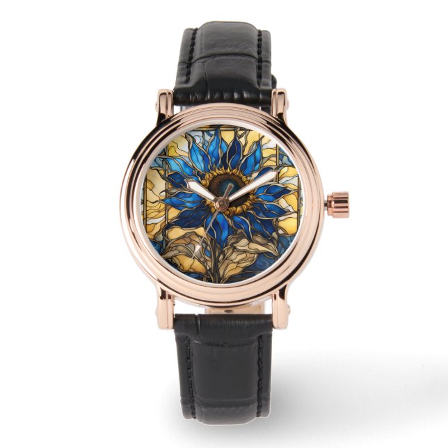 Montre Sapphire Bleu N Verre doré Tournesol (Recto)