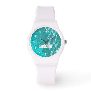 Montre Sarcelle d'hiver abstraite d'aqua numérotée mont