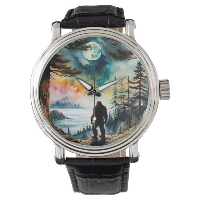 Montre Sasquatch debout sur la crête surplombant l'océan (devant)