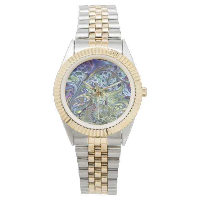 Montre Sauge vert olive, bleu violet bordeaux abstrait (devant)