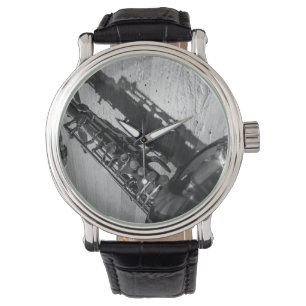 Montre Saxophone locataire noir et blanc