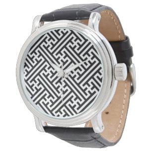 Montre Sayagata motif, japonais, noir et blanc
