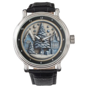 Montre Scène artistique de village d'hiver de Noël