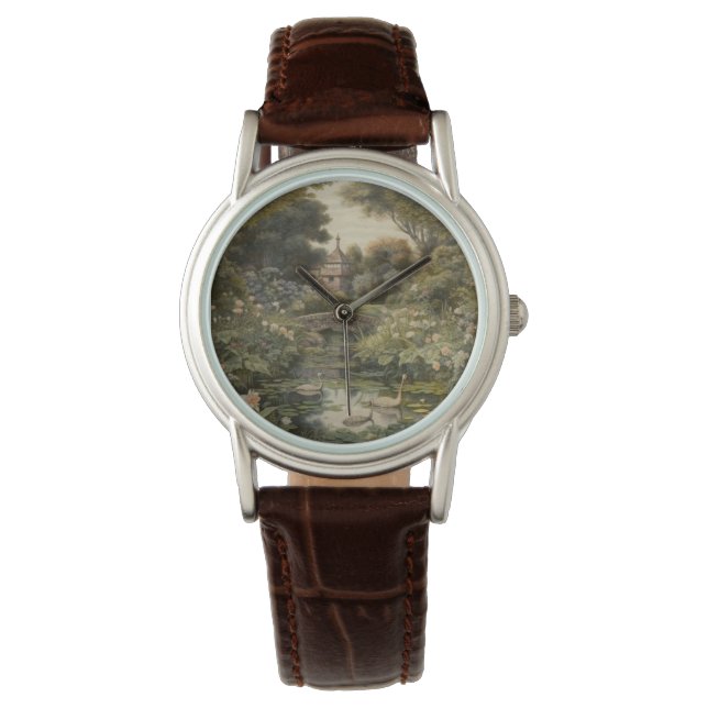 Montre Scène botanique de cygnes dans un jardin anglais (devant)
