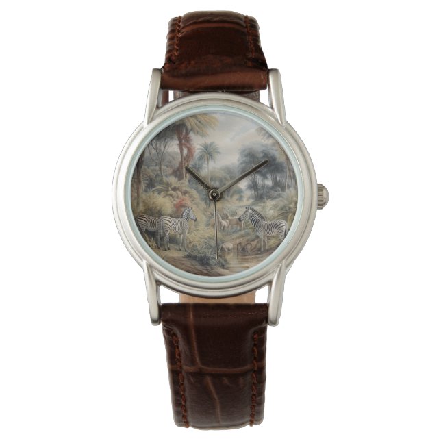 Montre Scène botanique de zèbres dans une oasis (devant)