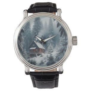 Montre Scène Cabine d'hiver avec neige et pins