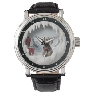 Montre Scène de vacances d'hiver de chien Weimaraner