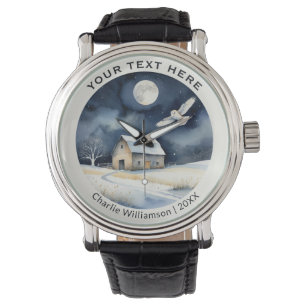 Montre Scène hivernale enneigée avec effraie personnalisé