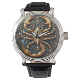 Montre Scorpion au-dessus d'un mandala astral doré détail