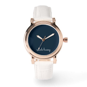 Montre Script bleu marine   Moderne Monogramme élégant