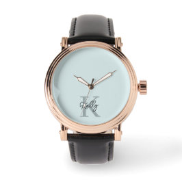 Montre Script de Monogramme bleu aquatique moderne