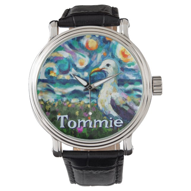 Montre Seagull Van Gogh Style Beach Personalized (devant)