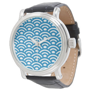 Montre Seigaiha, Vagues, Japonais, Bleu et Blanc