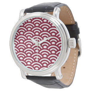 Montre Seigaiha, Vagues, Japonais, Bourgogne et Blanc