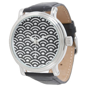 Montre Seigaiha, Vagues, Japonais, Noir et Blanc