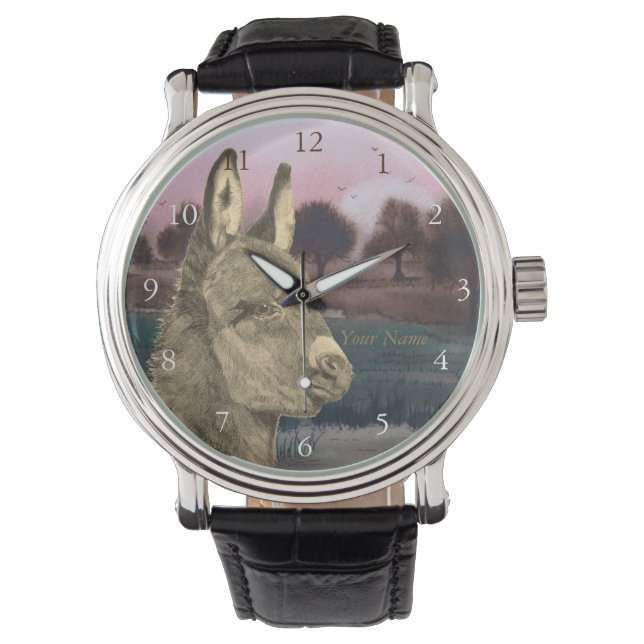 Montre sépia pittoresque vie comme dessin d'âne mignon (devant)