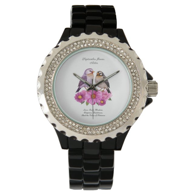 Montre Septembre Aster Flower with Birth Cadeau (devant)