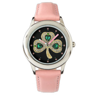 Montre SHAMROCK D'OR JEWEL EMERALD COEURS VERTS, Pierres