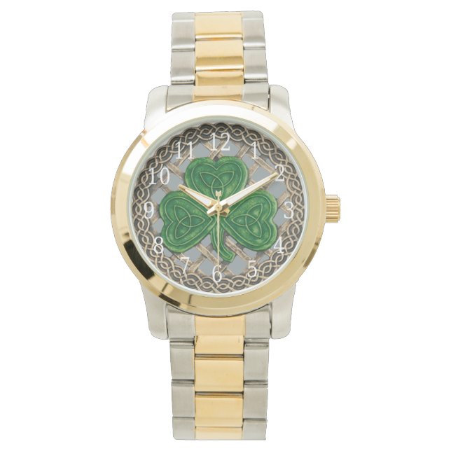 Montre Shamrock gris sur les noeuds celtiques (devant)