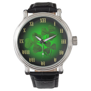 Montre shamrock irlandais/trèfle vert, éclat vert irlan