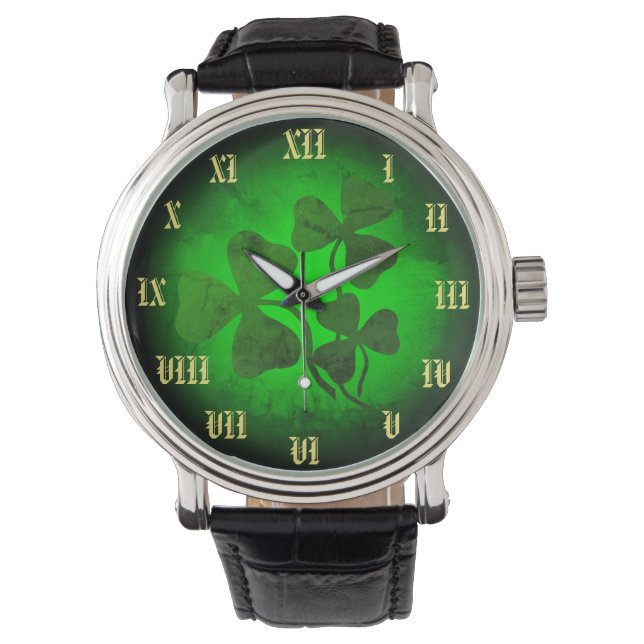 Montre Shamrock irlandais/trèfle vert, Irlande vert brill (devant)